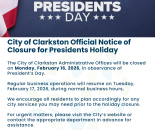 Presidents Day Closure 2026