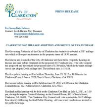 Press Release - 2017 Millage Adoption and Notice of Tax Increase