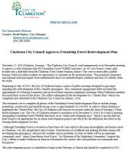 Press Release -Clarkston City Council Approves Friendship Forest Redevelopment Plan