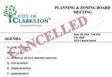 Planning & Zoning Meeting 6-18-19 CANCELLED