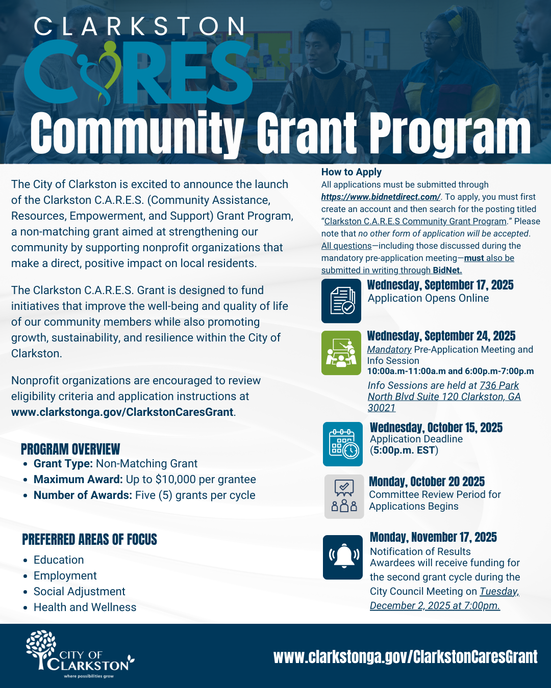 Clarkston Cares Community Grant Program Flyer 