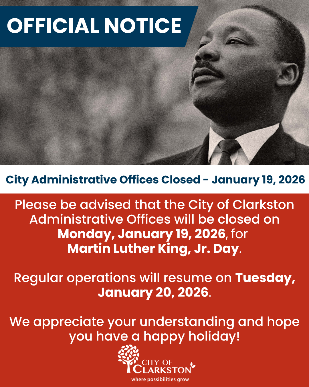 Martin Luther King Jr. Day - Office Closure
