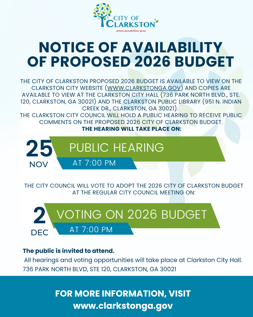 Notice of Availability of 2026 Proposed Budget