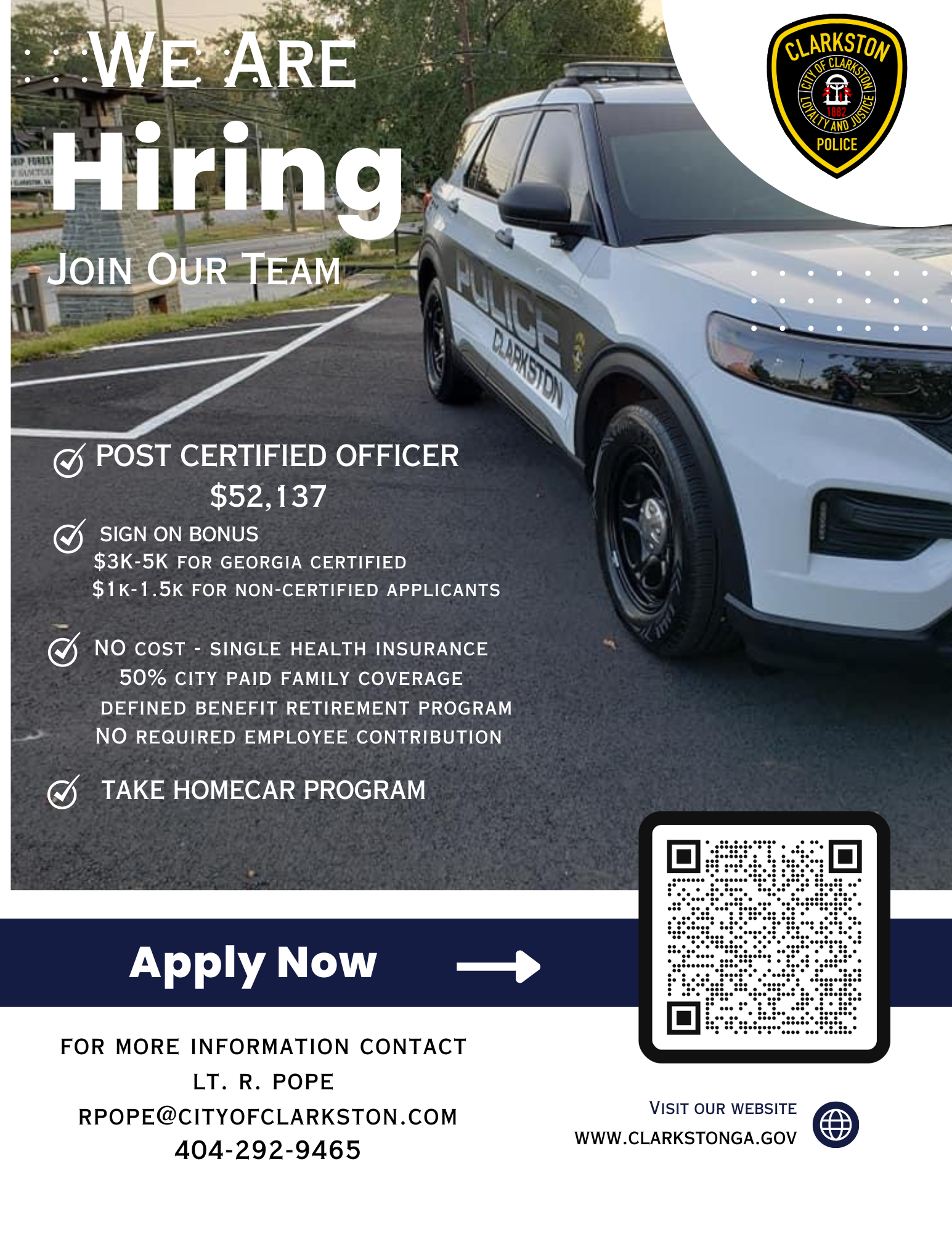 CLARKSTON POLICE DEPARTMENT HIRING