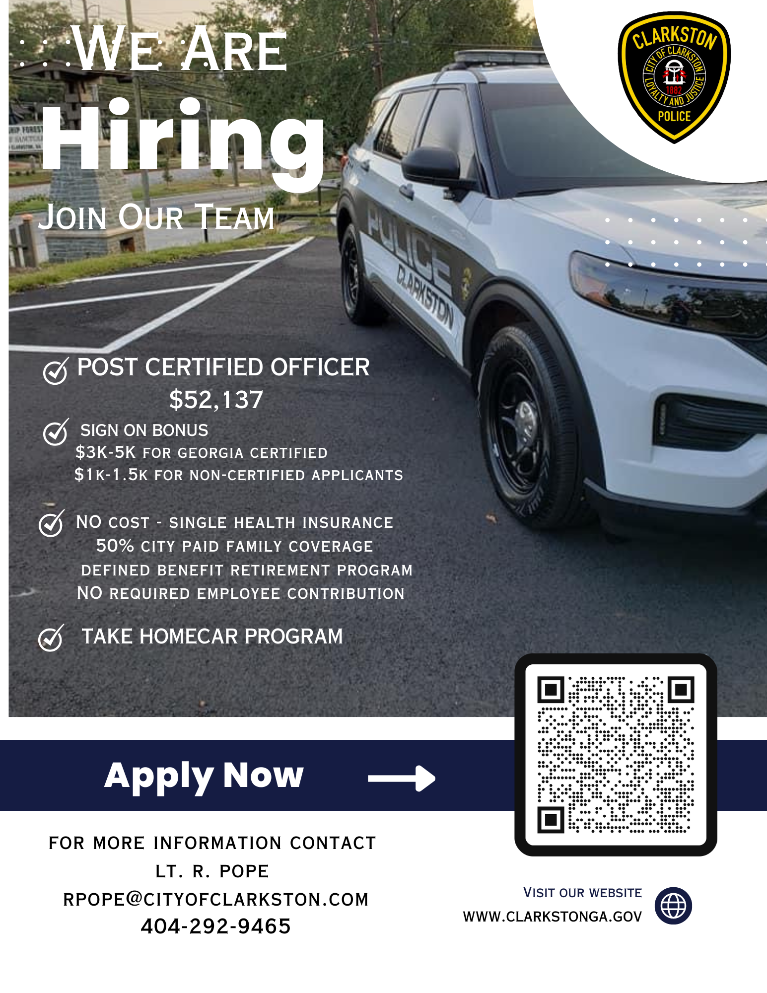 CLARKSTON POLICE DEPARTMENT HIRING 