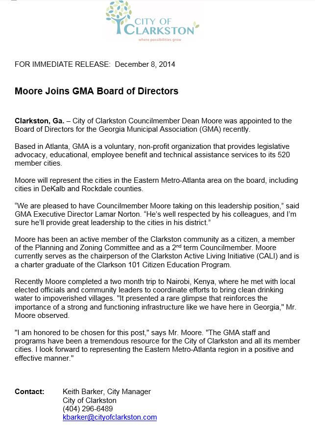 Press Release- Dean Moore joins GMA Board