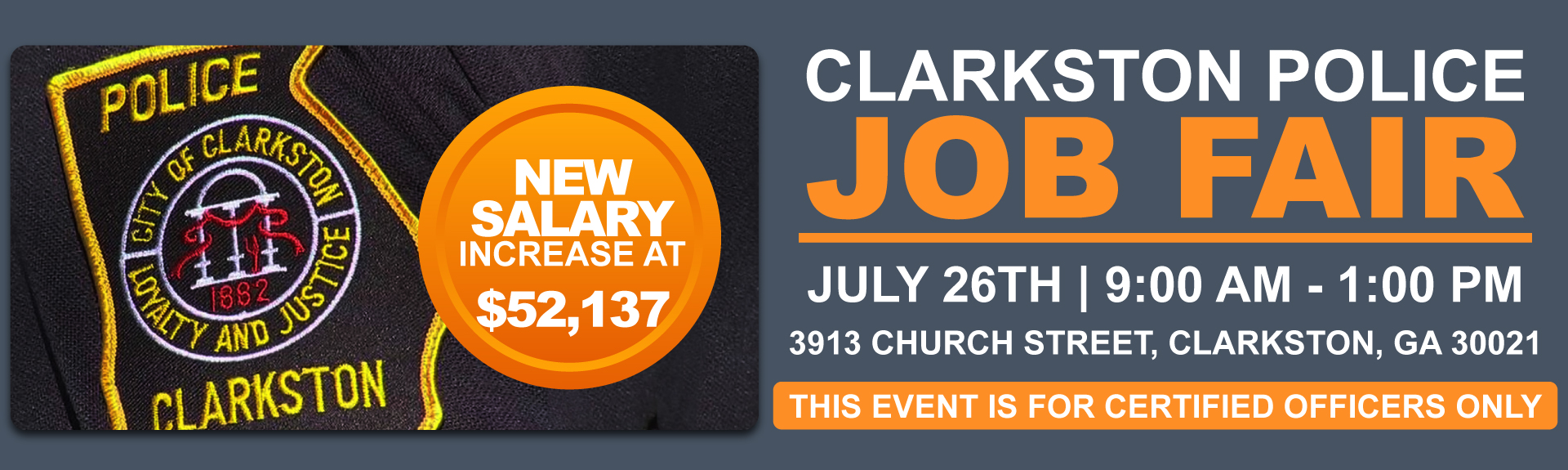 CLARKSTON POLICE JOB FAIR JULY 26TH 9AM TO 1 PM CLARKSTON WOMEN'S CLUB City of Clarkston, GA