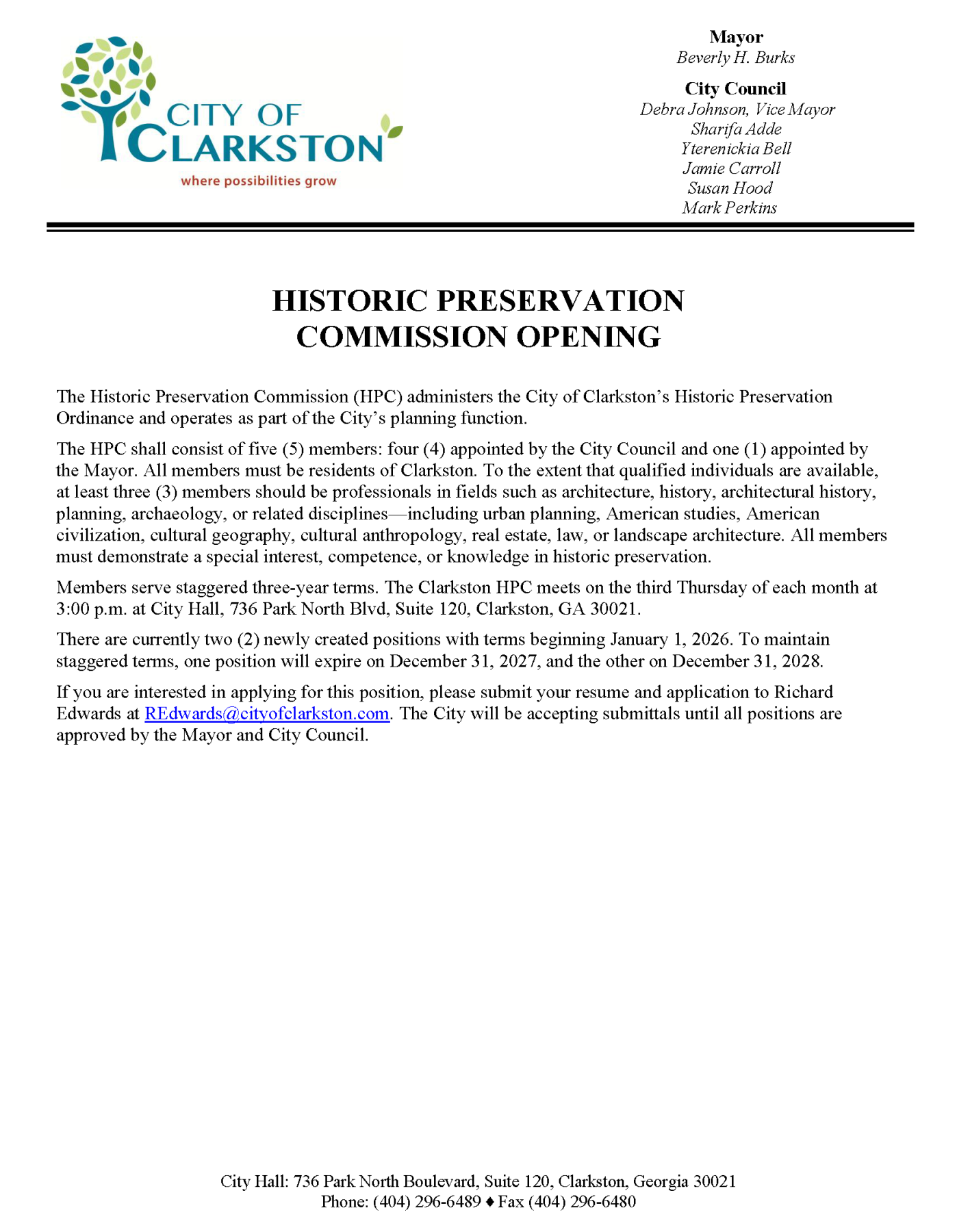 Historic Preservation Commission Opening
