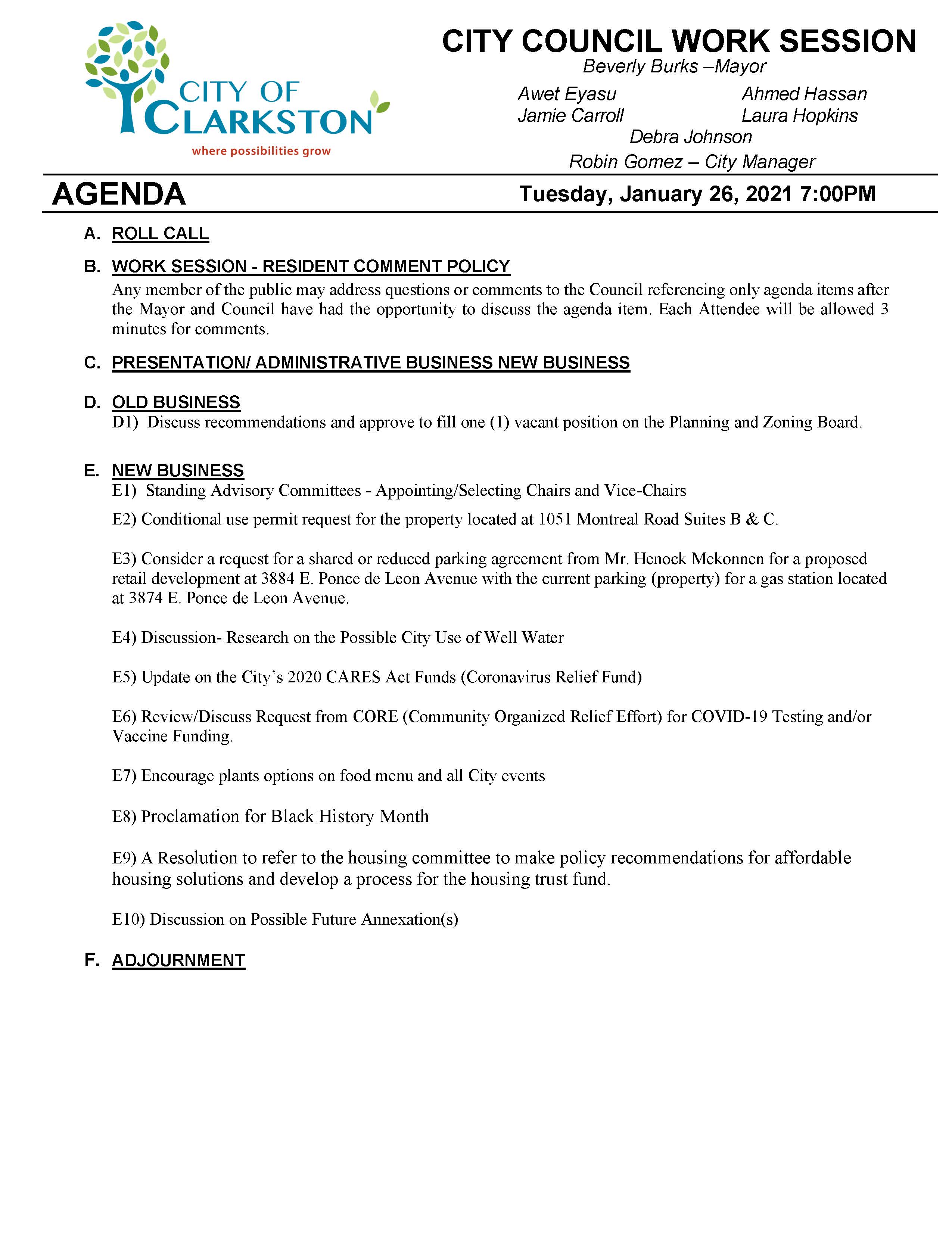 work session agenda 1-26-2021