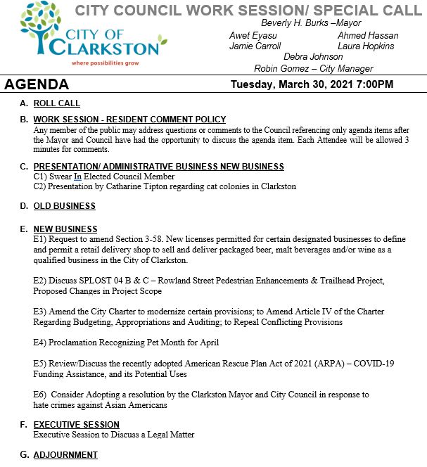 work session agenda 3-30-2021