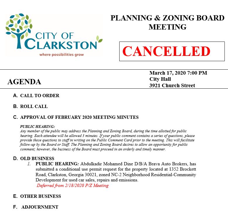 cancelled meeting planning & zoning 3-17-2020