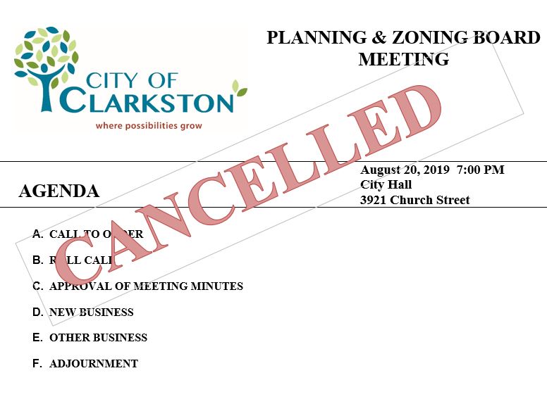 8-20-19 planning & zoning meeting cancelled