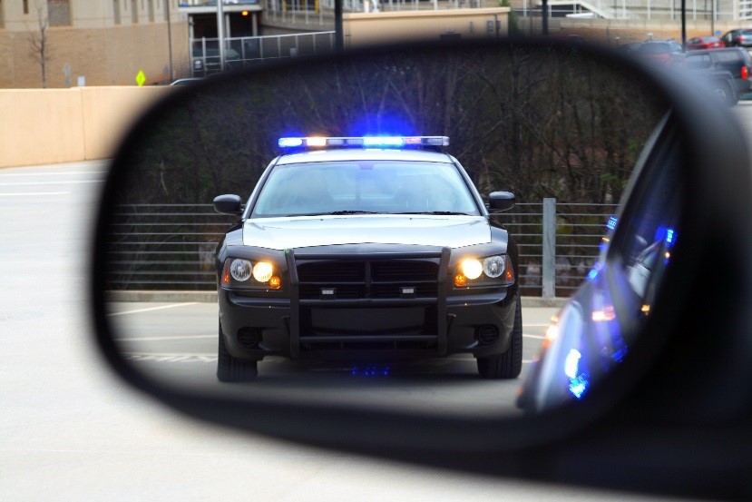 police car in rearview