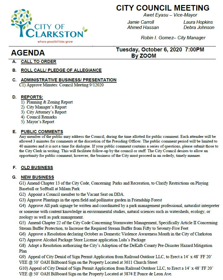 council meeting agenda 10-6-2020 PG 1