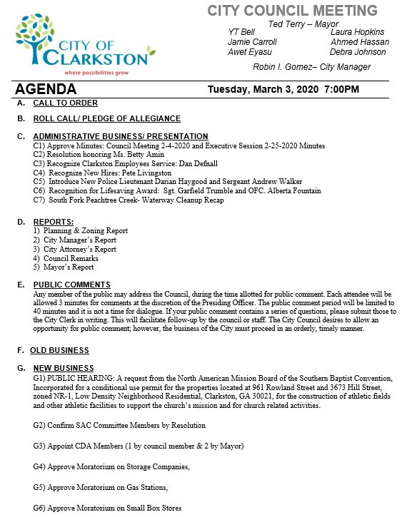 council meeting agenda 3-3-2020 page 1