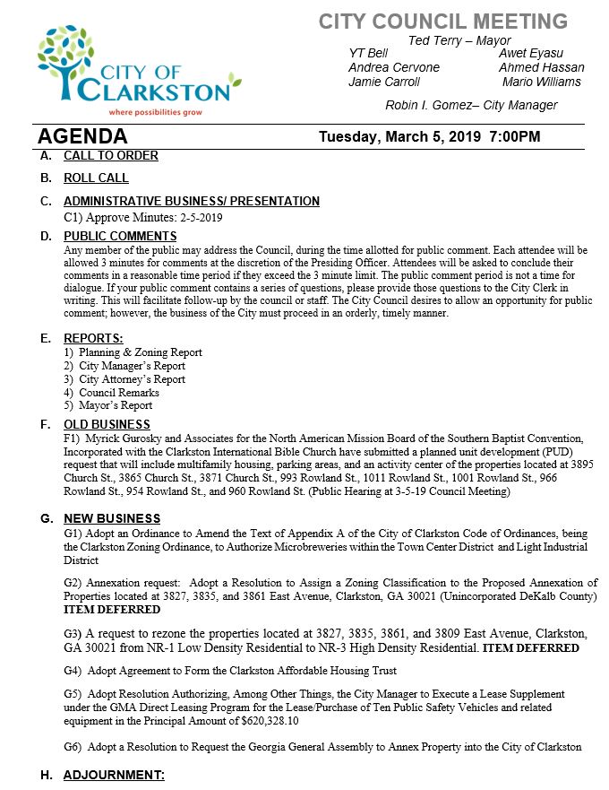 council meeting agenda 3-5-19