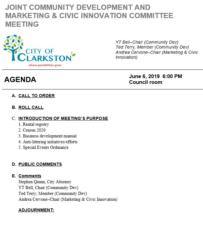  Community Development & Marketing_Civic Committee Meeting 6-6-19