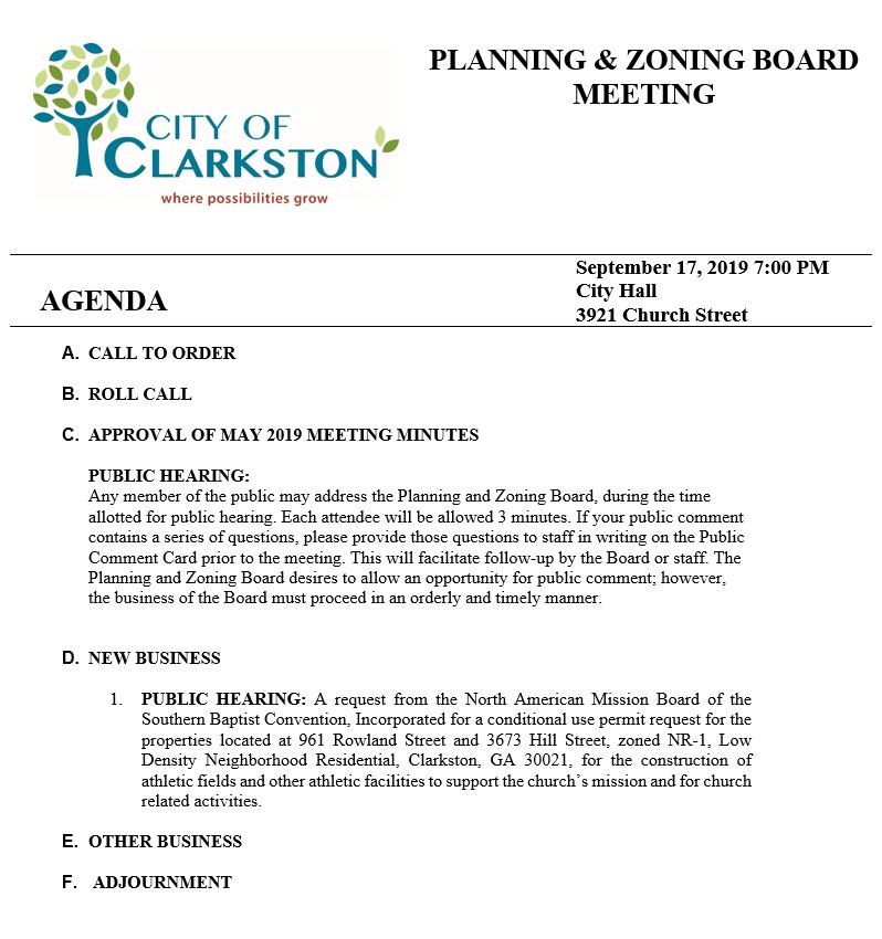 9-17-19 planning & zoning agenda
