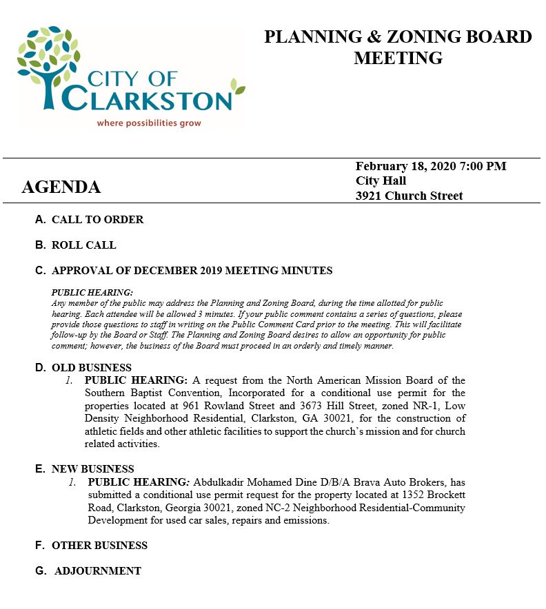 planning & zoning agenda 2-18-2020