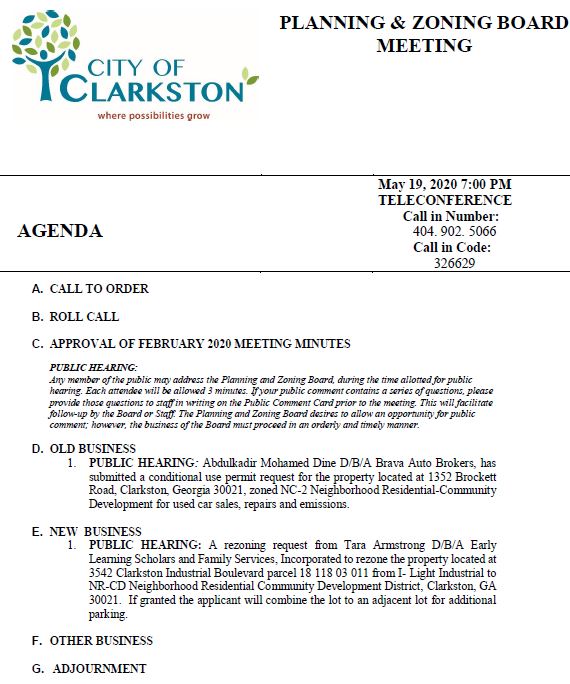 planning & zoning agenda 5-19-2020