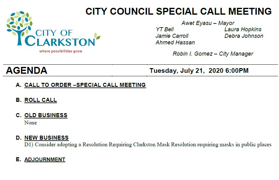 special call 7-21-2020