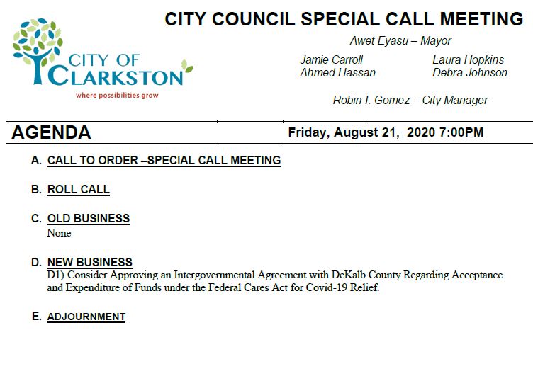 special call agenda 8-21-2020
