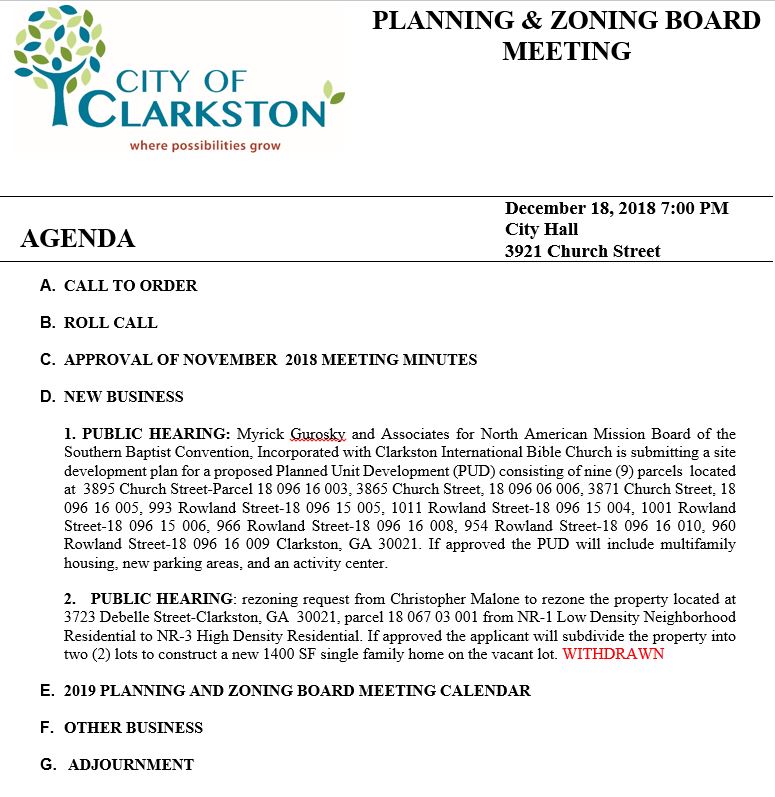 planning & zoning agenda