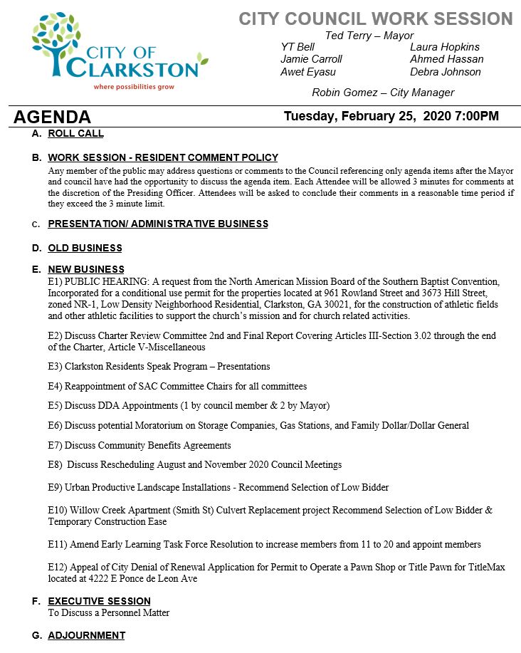 work session agenda 2-25-2020