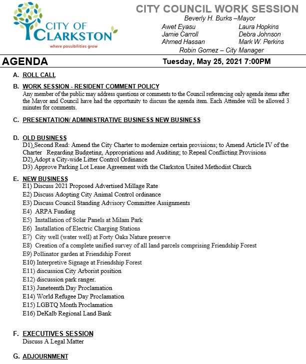 work session agenda 5-25-21