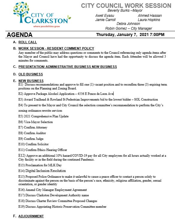 work session agenda 1-7-2021